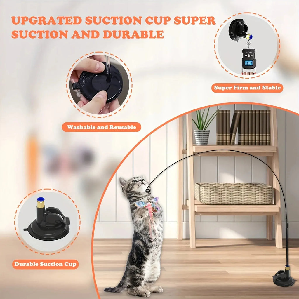 Interactive Cat Toy — Feather Wand & Suction Cup