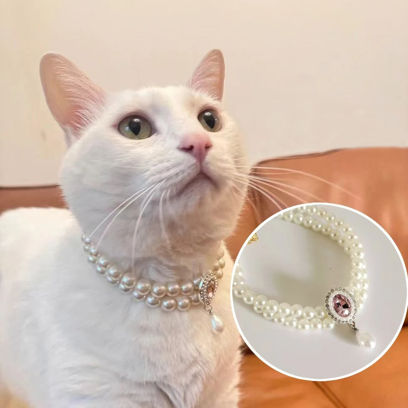 Luxury Pearl & Crystal Pet Collar — Elegant Dog & Cat