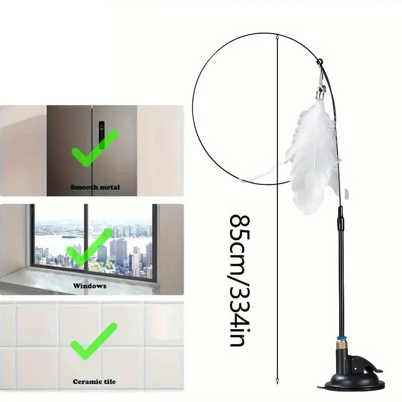 Interactive Cat Toy — Feather Wand & Suction Cup
