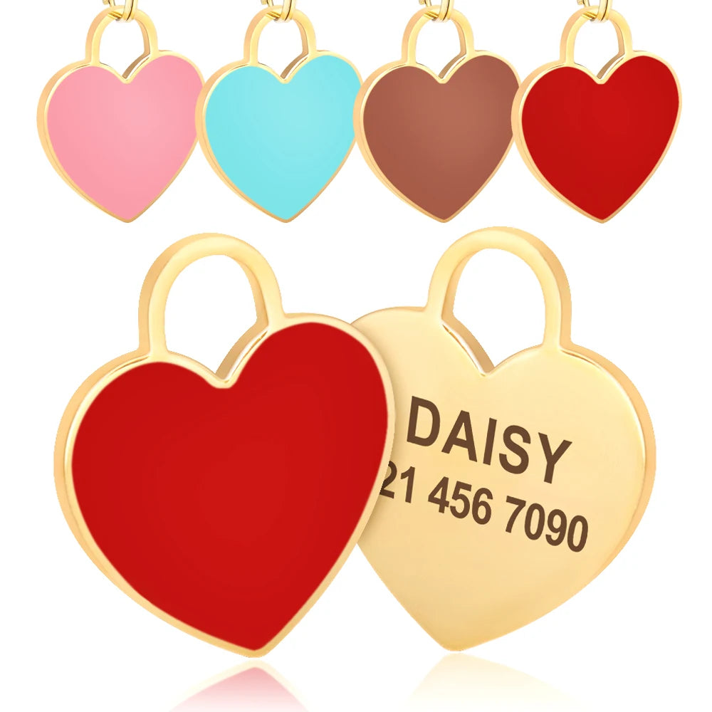 Personalized Dog ID Tag Cute Heart Shape Kitten Puppy Tags Engraved Name Plate Pendant Anti-lost For Dogs Cats Pet Accessories