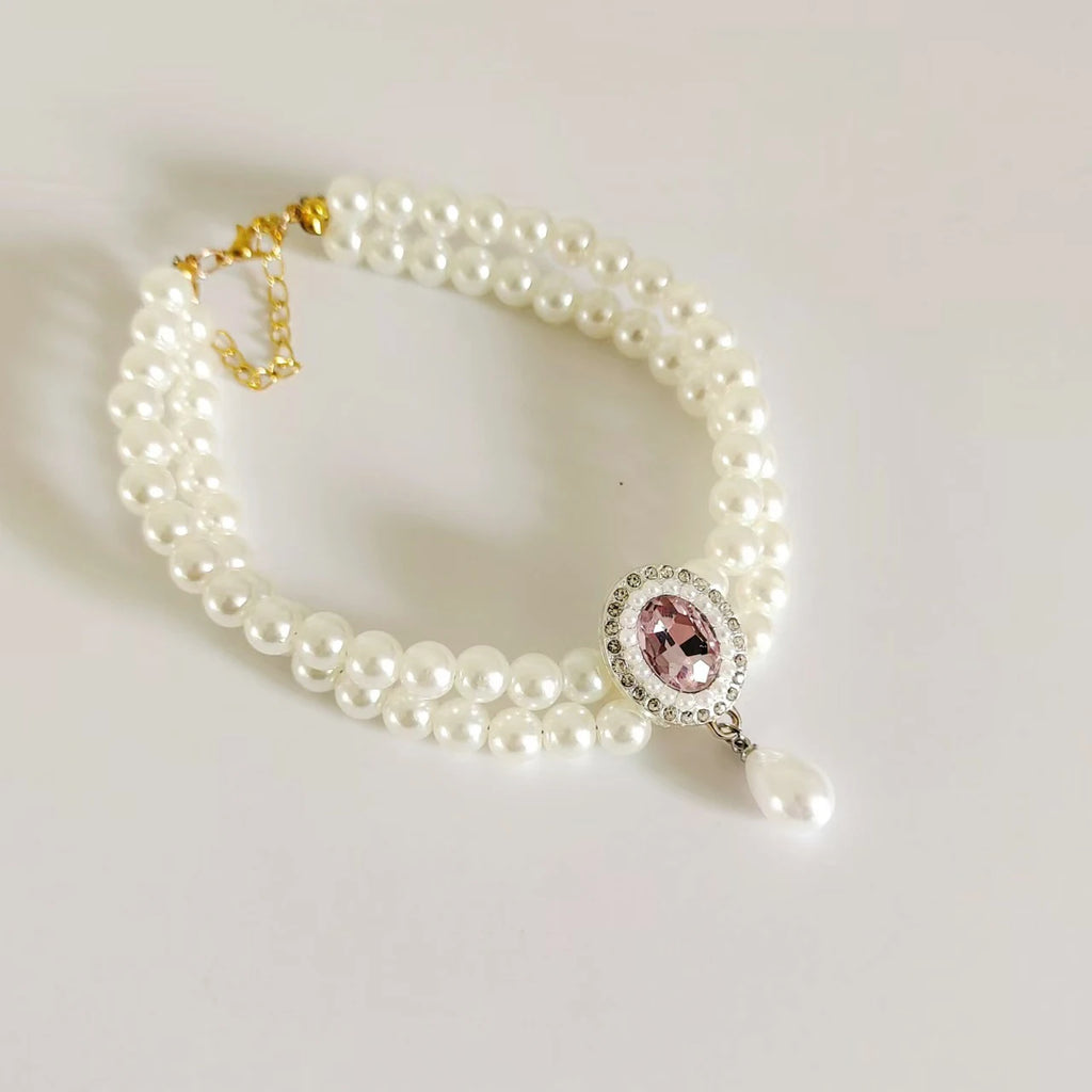 Luxury Pearl & Crystal Pet Collar — Elegant Dog & Cat