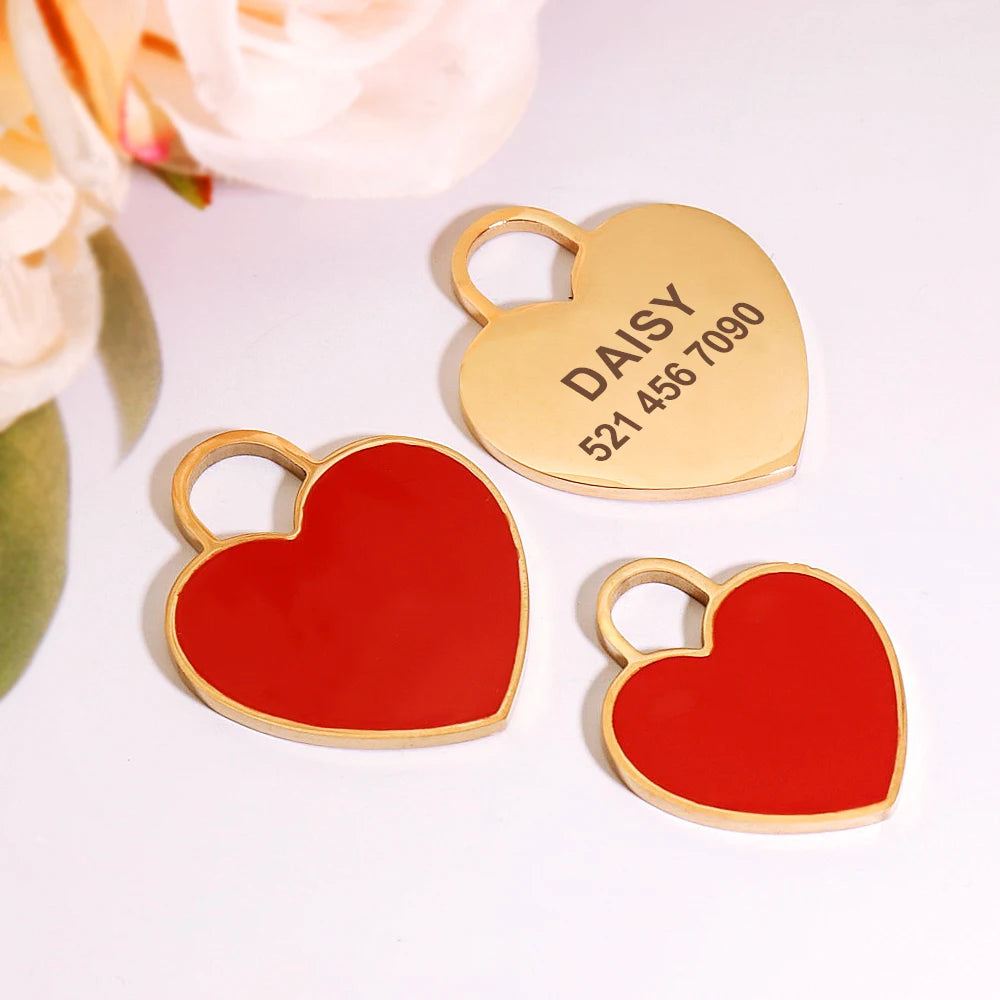 Personalized Dog ID Tag Cute Heart Shape Kitten Puppy Tags Engraved Name Plate Pendant Anti-lost For Dogs Cats Pet Accessories
