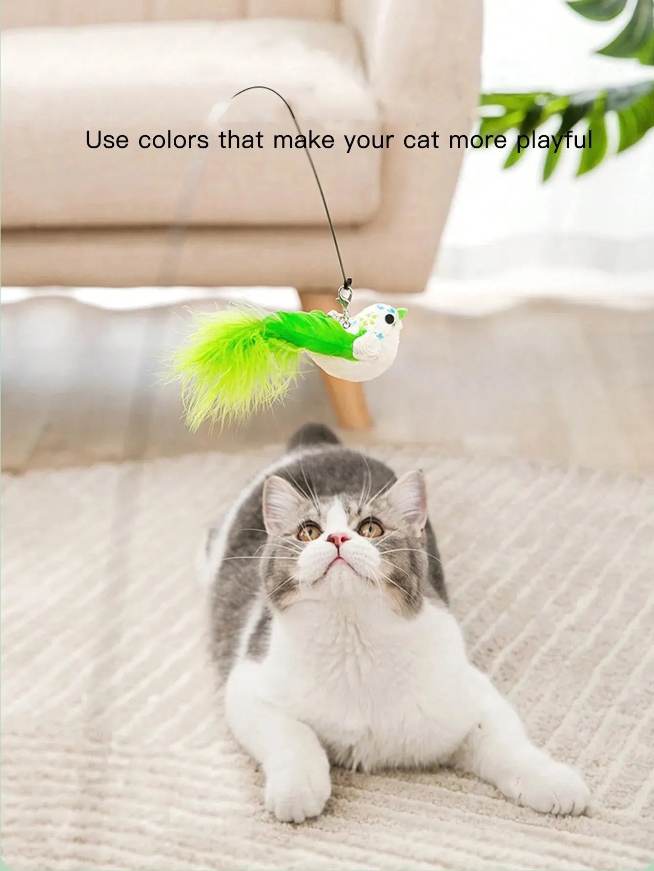 Interactive Cat Toy — Feather Wand & Suction Cup