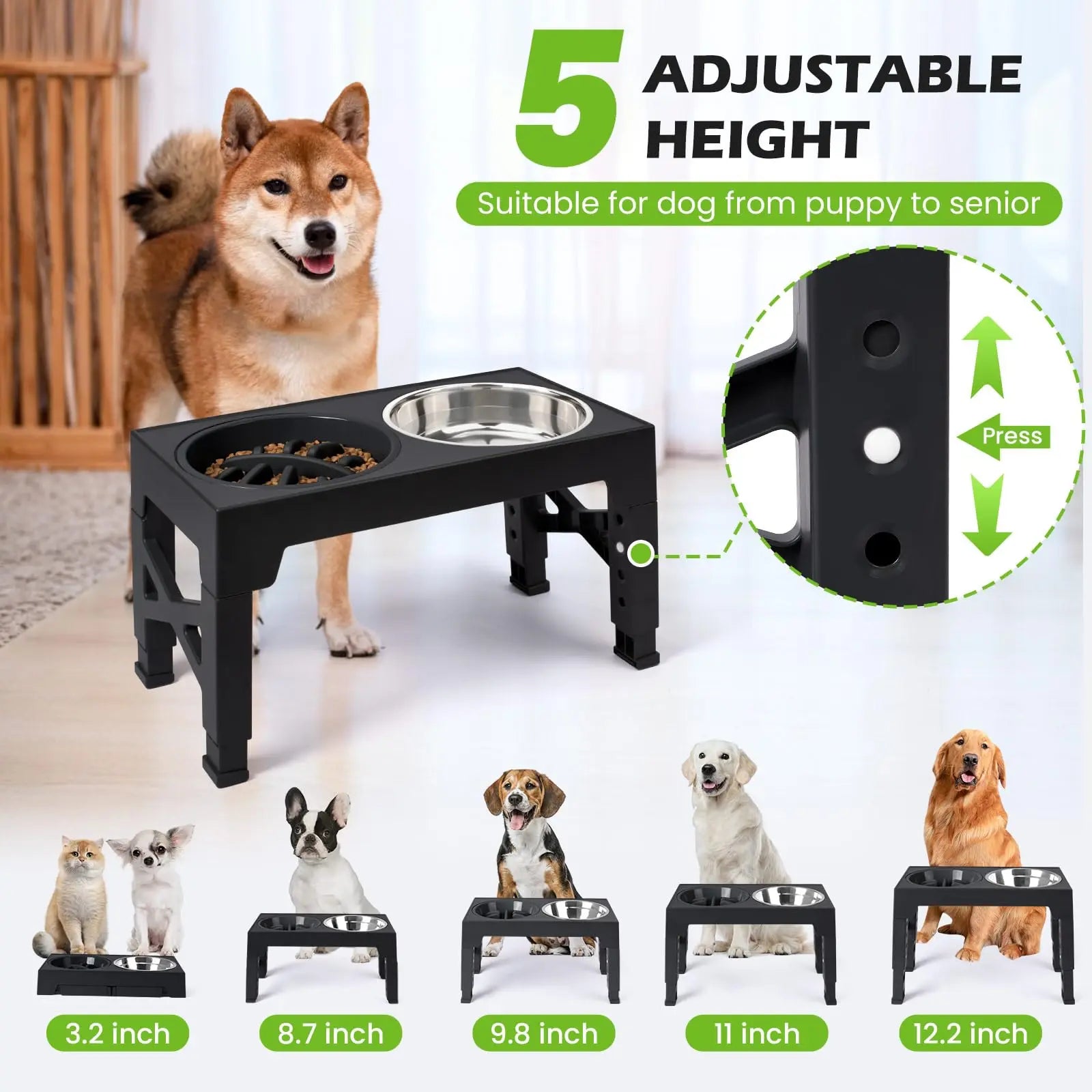 Elevated Dog Bowl Stand — Adjustable Height Feeder
